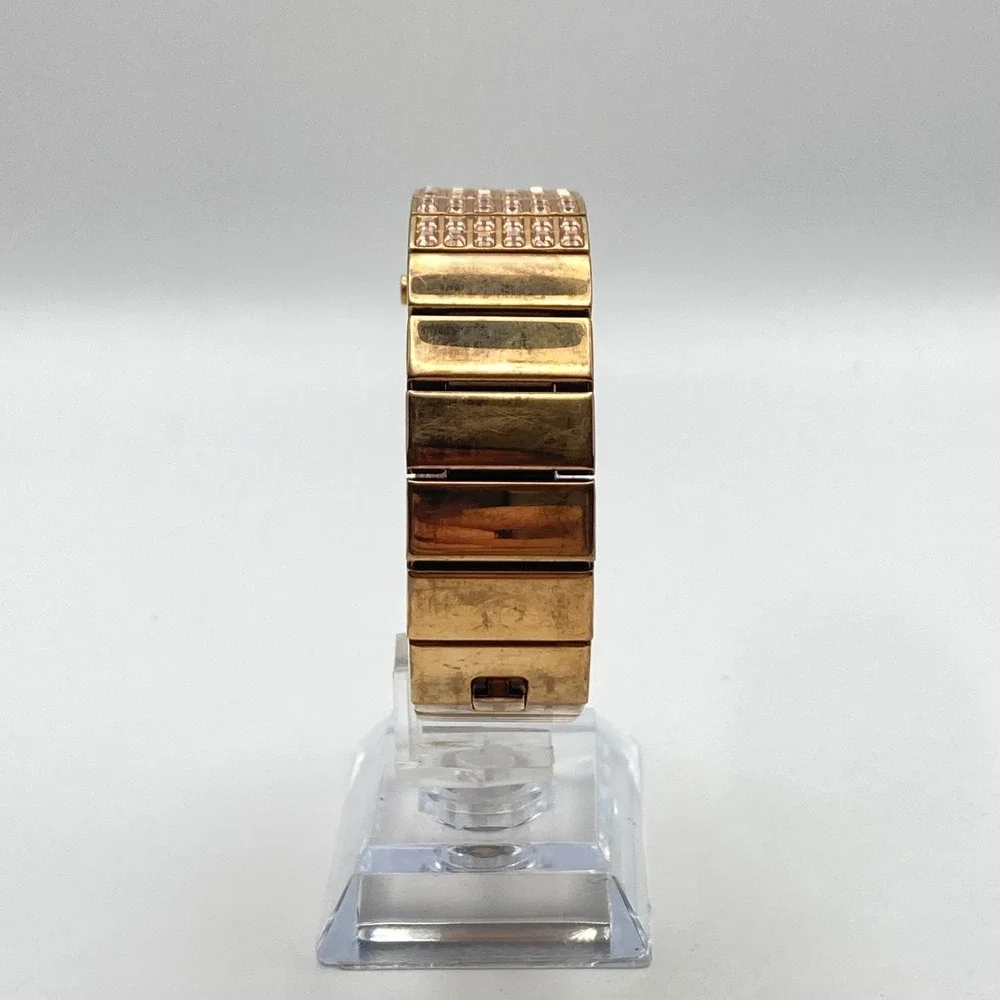 DKNY Women's Tank Watch 18mm Rose Gold Tone Champaign Crystals New Battery 7.25